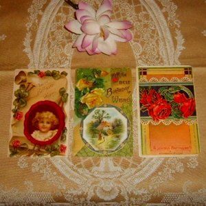 3 Antique Birthday Post Cards 1911, 1920 + 2 Stamp